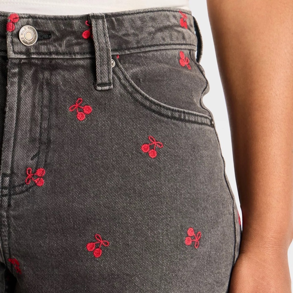 Women's Curvy Mid-Rise Cut-Off Denim Shorts - Wild Fable Black/Red - Picture 2 of 4